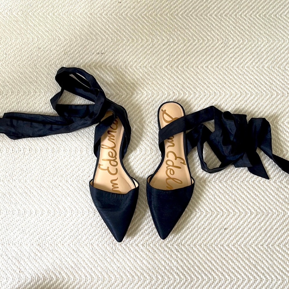 Sam Edelman ballerina satin ankle wrap flats